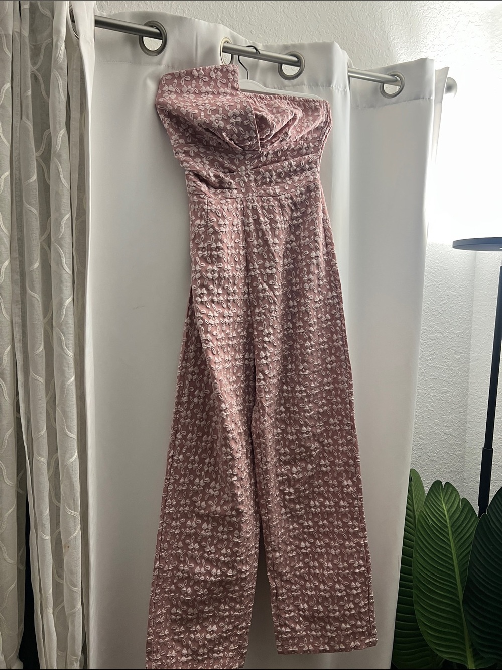 SHEIN Dusty Rose Strapless Textured Jumpsuit